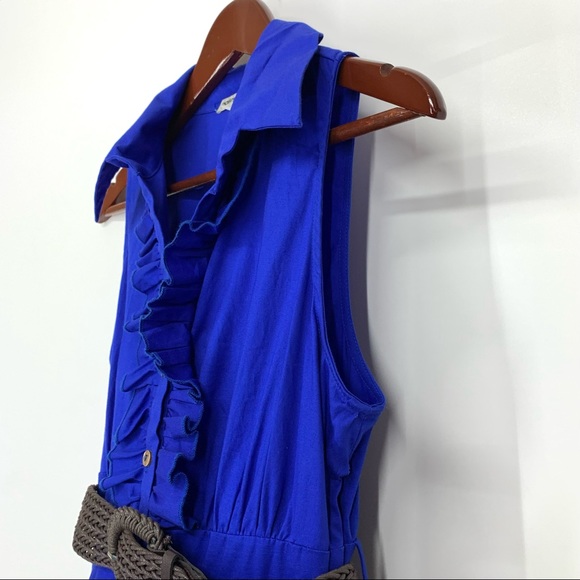 Bailey Blue Cobalt Belted Sleeveless A-Line Dress With Ruffle Bust Tule Underlay - Picture 5 of 16